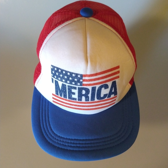Merica - USA Red White Blue Flag Snap Back Foam Trucker Hat - Picture 5 of 6